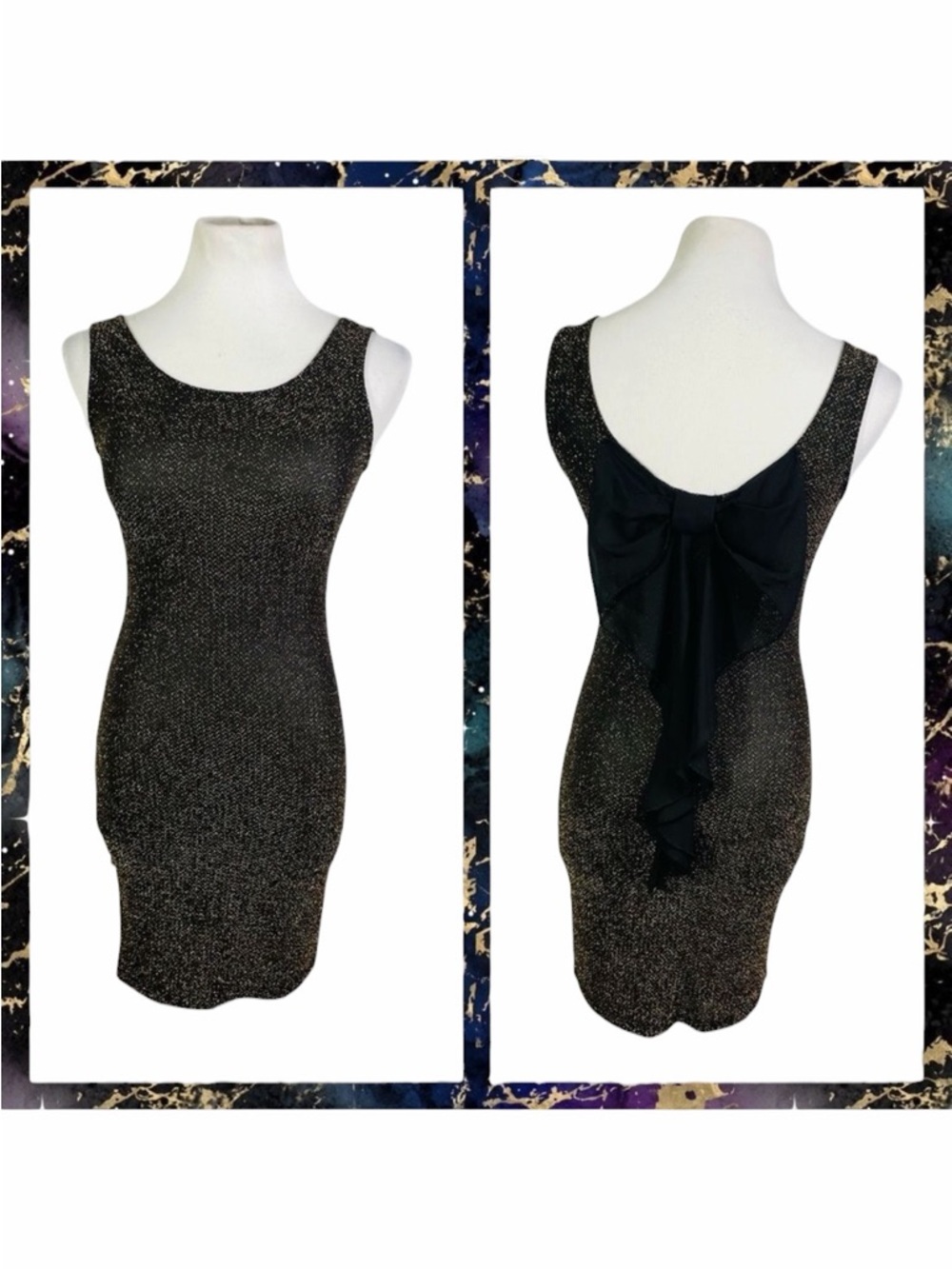 January 7 Black & Gold Metallic Bow Embellished Mini Dress - Size Small
